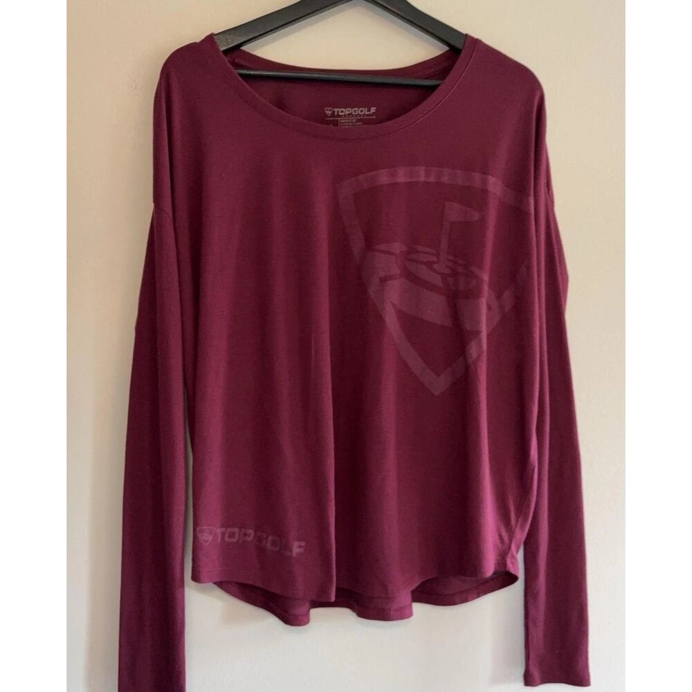 Topgolf Shirt Womens Large Red Long Sleeve Scoop Neck Logo Golf Tee Relaxed Fit